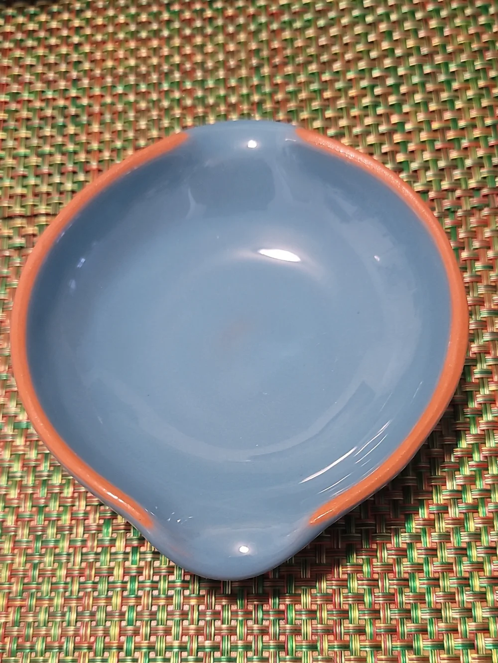 Pier 1 Blue Ceramic Dishes with Orange Rim - Set of 4